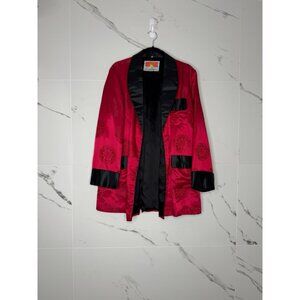 Vtg Oriental Smoking Jacket Mens Sz 42/M Red and Gold Satin Asian Robe